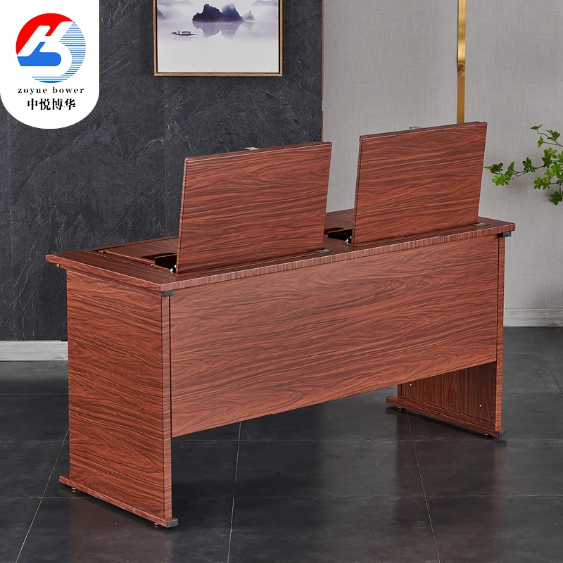custom color wood grain computer table for two person desk with screen flip-able one desk for PC workstation and  Flat table