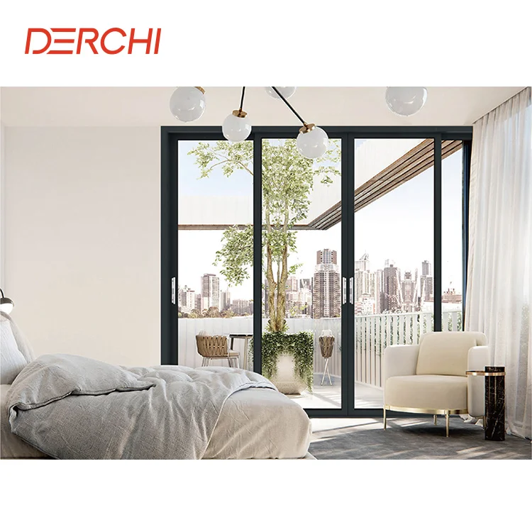 Modern wide filed of view noiseless aluminum profile balcony sliding door with mosquito net