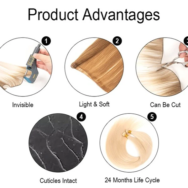 Hot Sale Bulk Genius Weft Virgin Human Hair Extensions Straight, Cuticle-Aligned, Unprocessed Remy Hair Invisible & Thin Weft