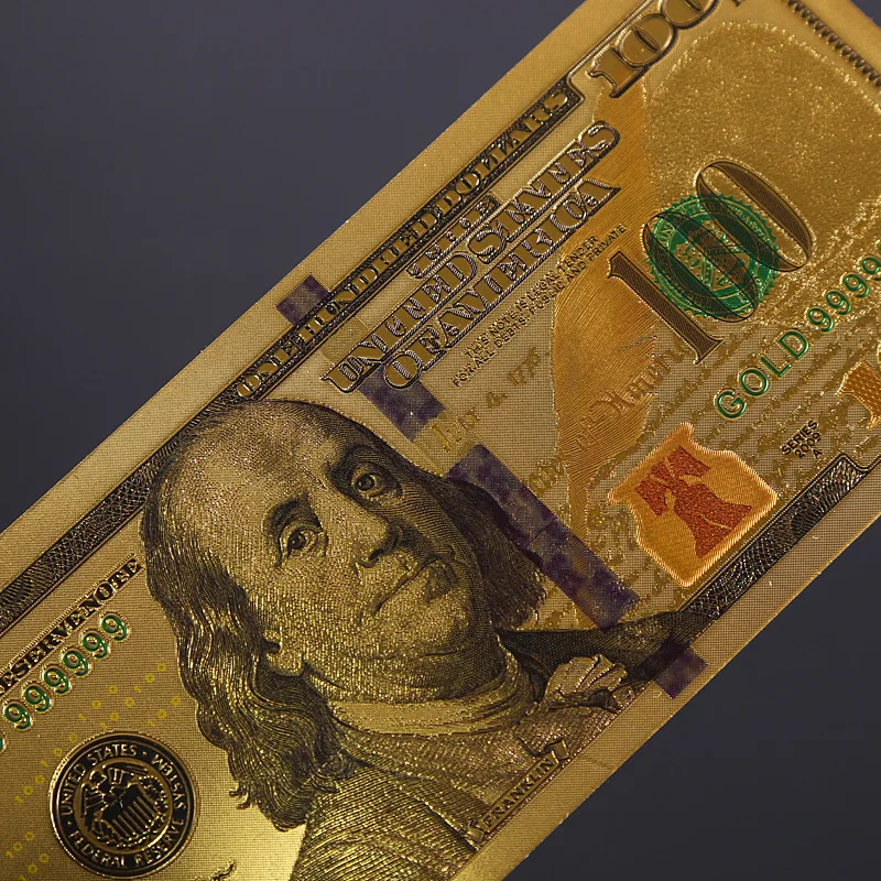 Индивидуальный дизайн Золотая денежная карта 100 долларов США позолоченная банкнота