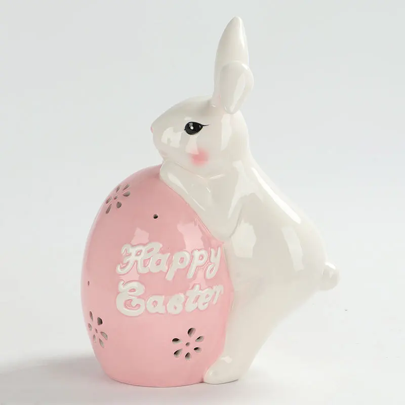 Ceramic Easter Eggs Series Craft Figurines Ornament Easter Egg Style series with LED Light Bunny Statue Luminous Home Decor
