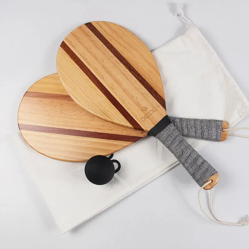 Trending Products 2023 Tenis Beach Racket Wooden Paddle Ball Set Raquet Padel With Cork Handle Outdoor Sports Game