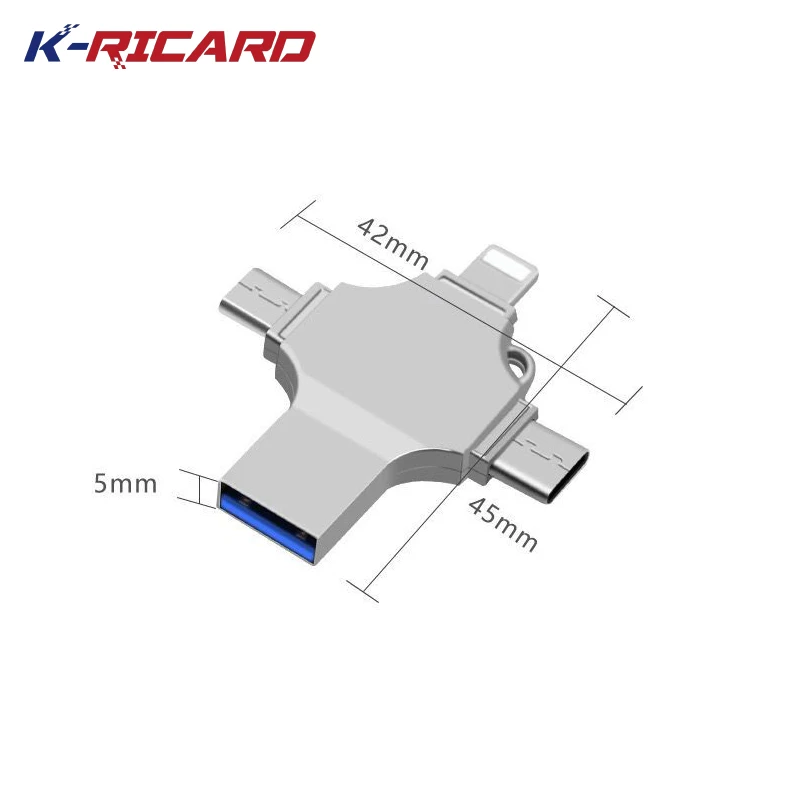 Пользовательские 4 в 1 Usb флэш-накопители 32 ГБ 64 128 256 Type-C карта памяти 8 Otg USB stick