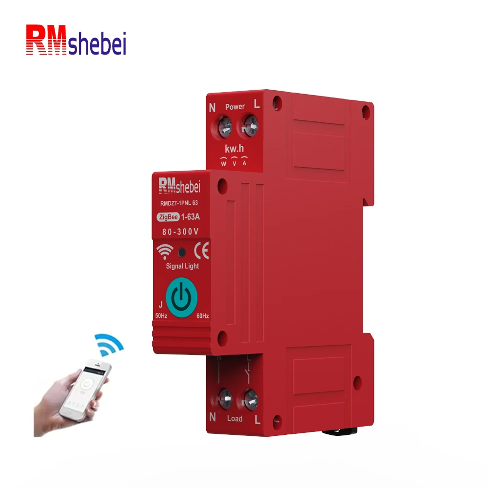 RMshebei 1P 63A Zigbee Miniature Circuit Breakers With Metering Timer Relay MCB TUYA Smart Life wireless Remote Control 80-300v