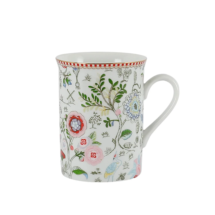 OEM Factory Price Chinese Tide Custom Coffee Mugs Plant Flower Decals Mug Porcelain Tazas Mug