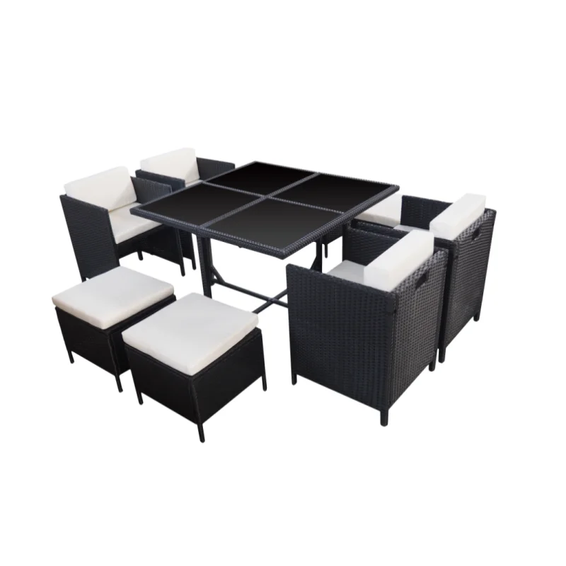 Yoho In Stock 9 PCS Rattan Garden Cube Dining Set 8 Seat Garden Furniture Cube Set Chair Dining Table