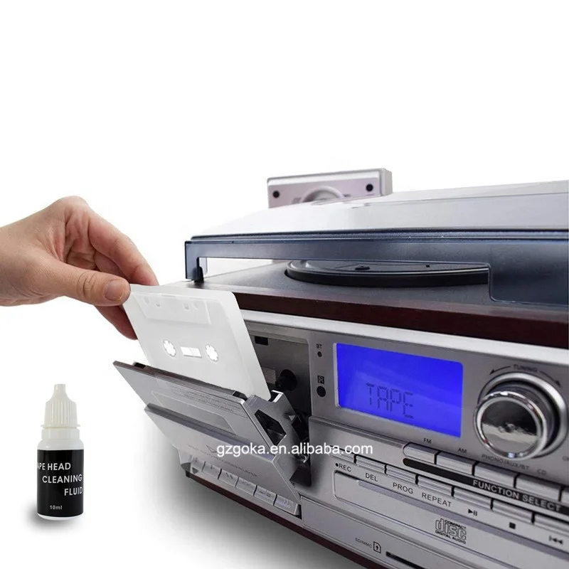Music record player Cassette head cleaner liquids with cassette tape inside