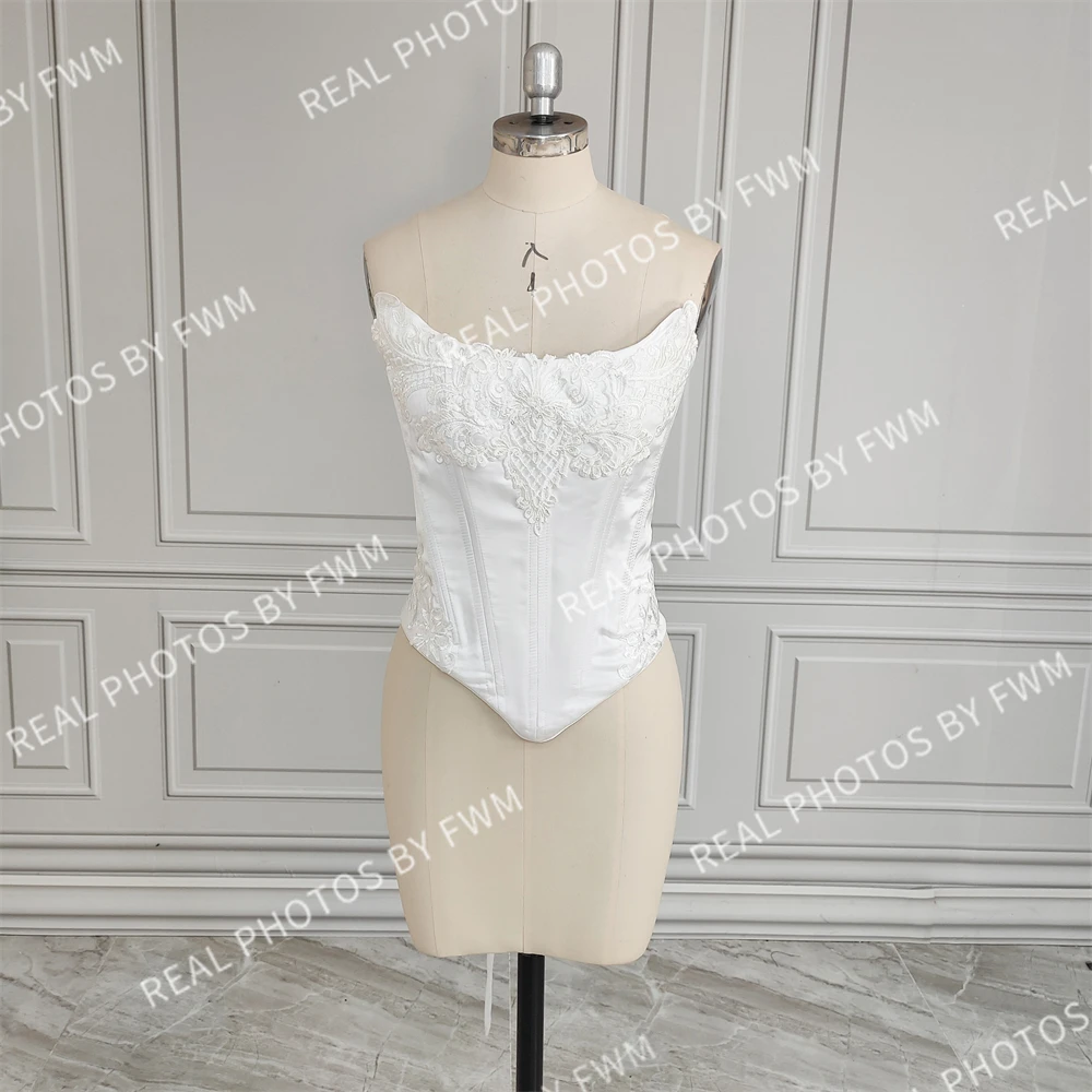 100% Real Photos Two Pieces Suit Appliques Lace A-line Wedding Dress For Bride 2024 Elegant Satin Bridal Gown With Corset Top