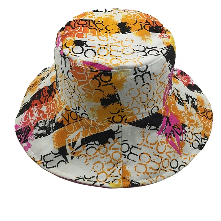 New Product Printed Fabric Reversible Sun Protection Wide Brim Bucket Hat Waterproof