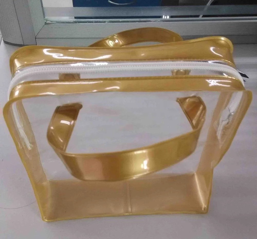 Made in China New Products Pencil Case Soft Handle Zipper Clear PVC Top Small Cushion Plastic Bottle Bag