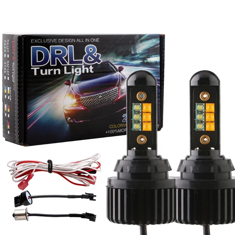  1156/BA15S/P21W BAU15S/PY21W T20 T25 R3 12SMD Автомобильный светодиодный двухцветный сигнал поворота DRL дневные ходовые огни Canbus без
