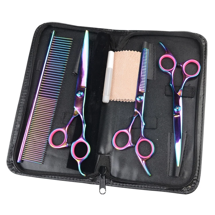 Pet Grooming Hair Cutting Scissors Kit Straight Thinning and Curved Sharp Shears for Small or Large Dogs Cats or Other pets