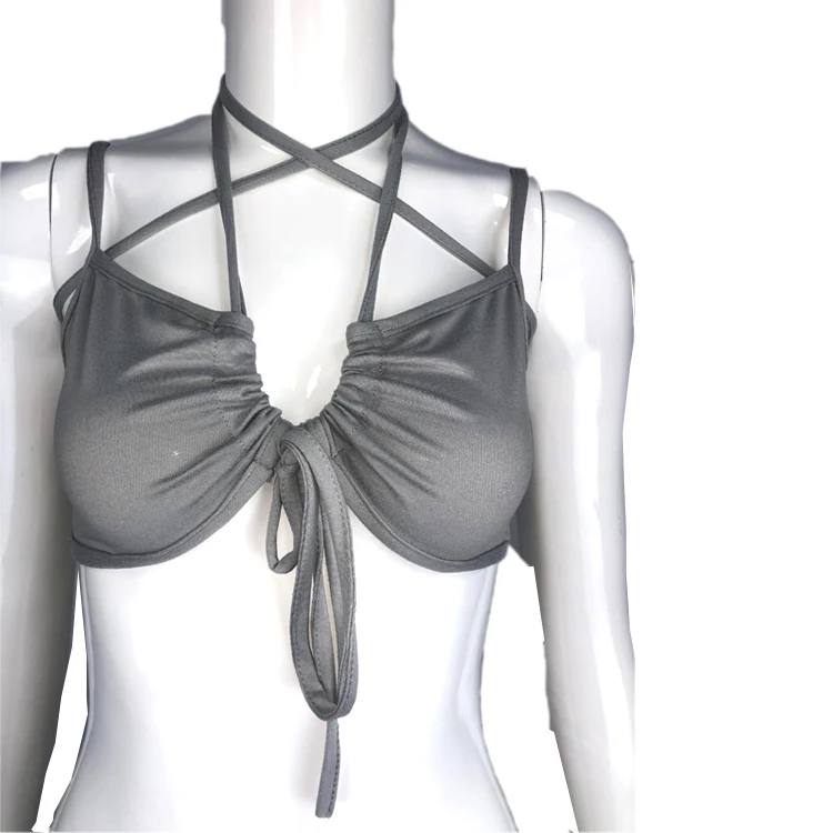 
Women Sexy Halter Crop Top Sleeveless Tank Top Bandage Hollow Out Lace Up Fashion Mini Vest Underwear 