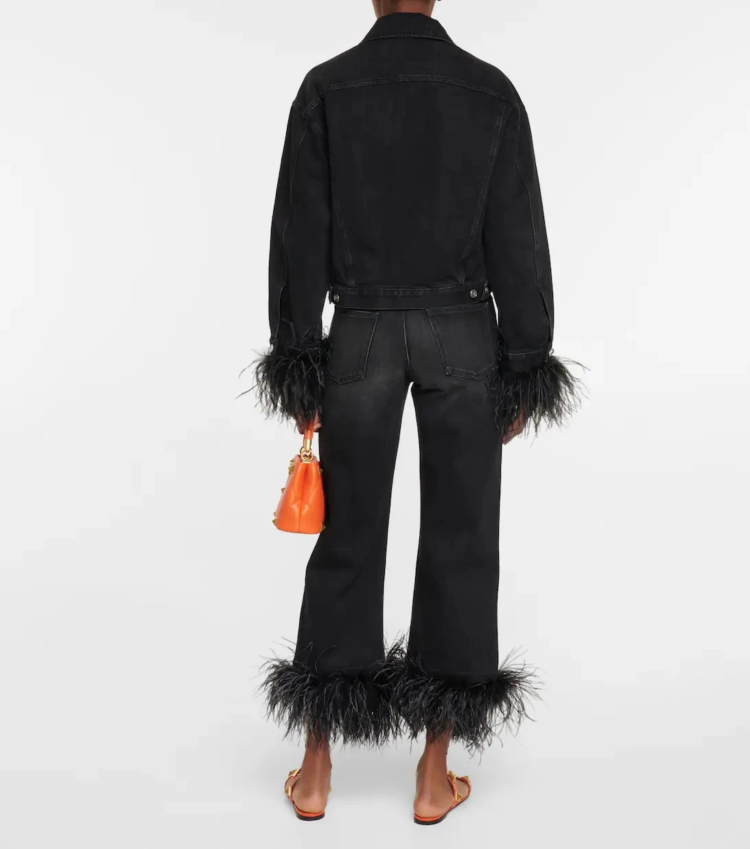 Fashion Casual Ladies Stretchy Denim Feather Trim Straight Leg Jeans For Women