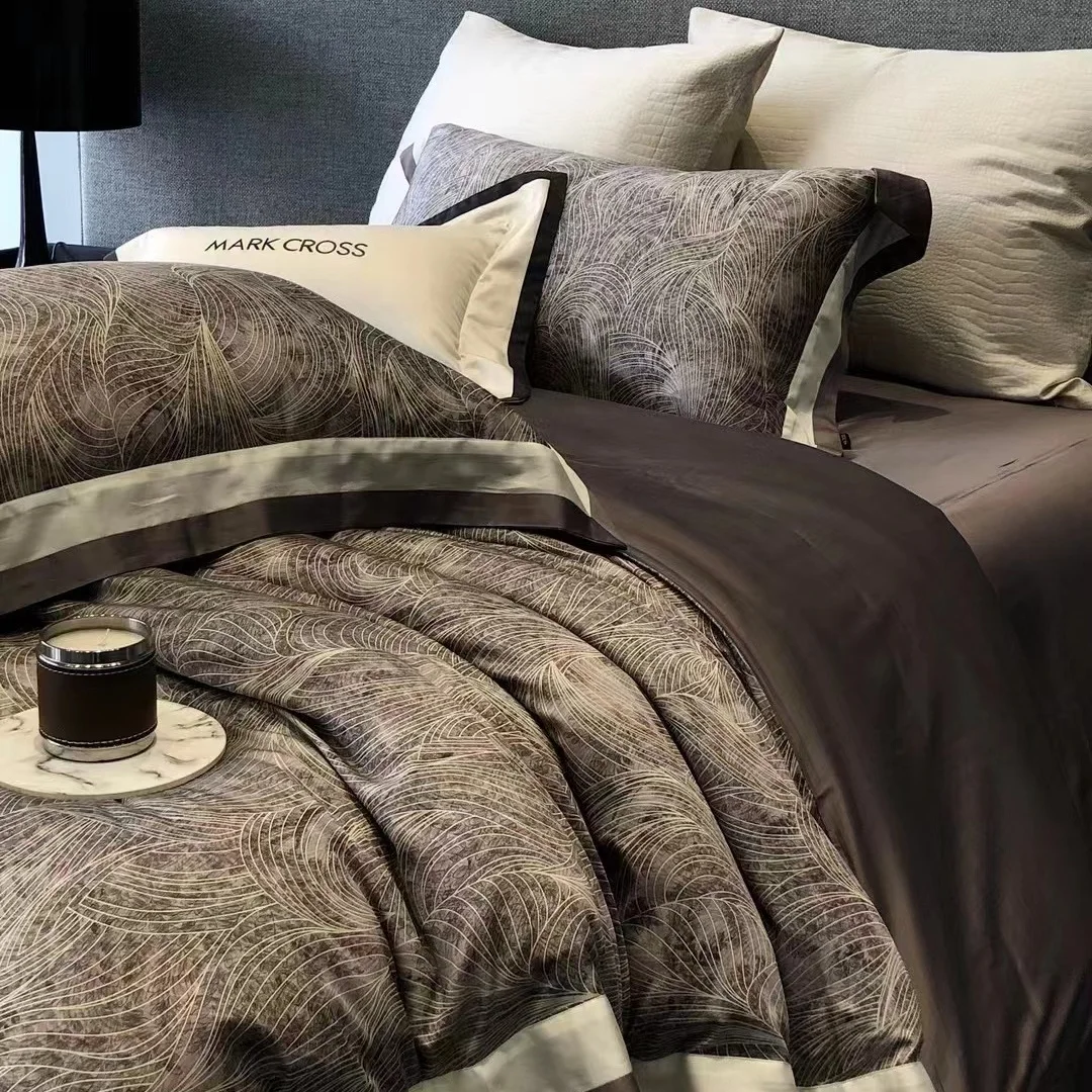 Home Textile Natural Tencel Printed Bedding Set High Quality Elegant Duvet Cover Set 4pcs Lyocell Fiber Wedding Flower Bed Linen