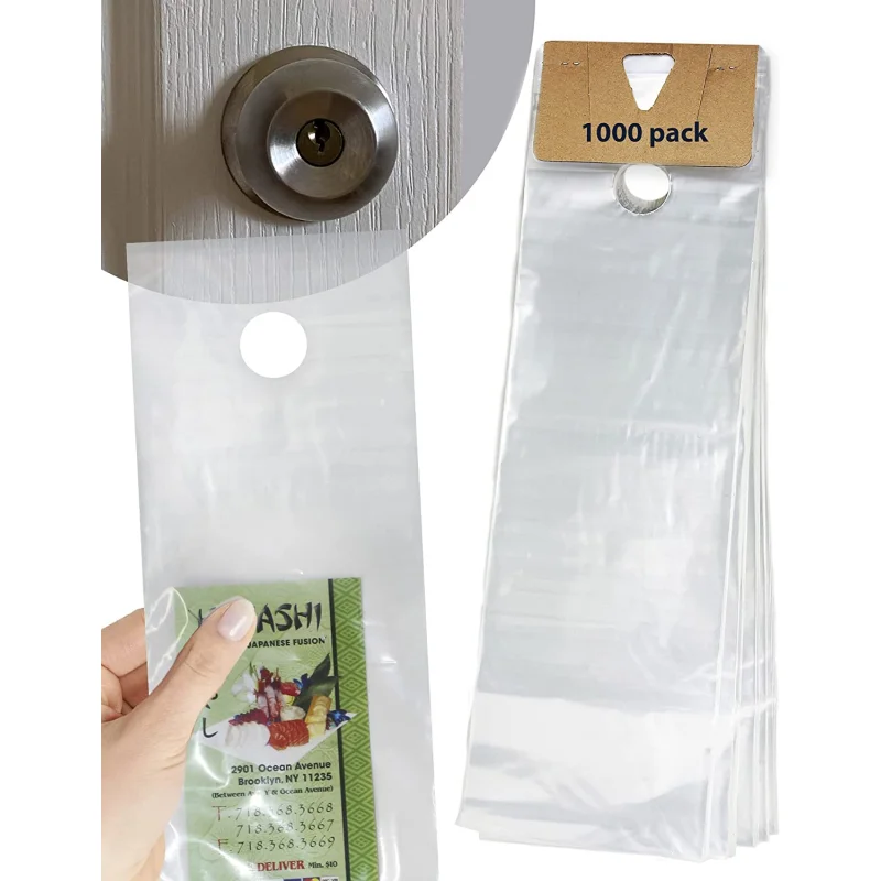 Waterproof Clear Doorknob Poly Bags Door Hanger Bags for Newspaper Flyers Brochures