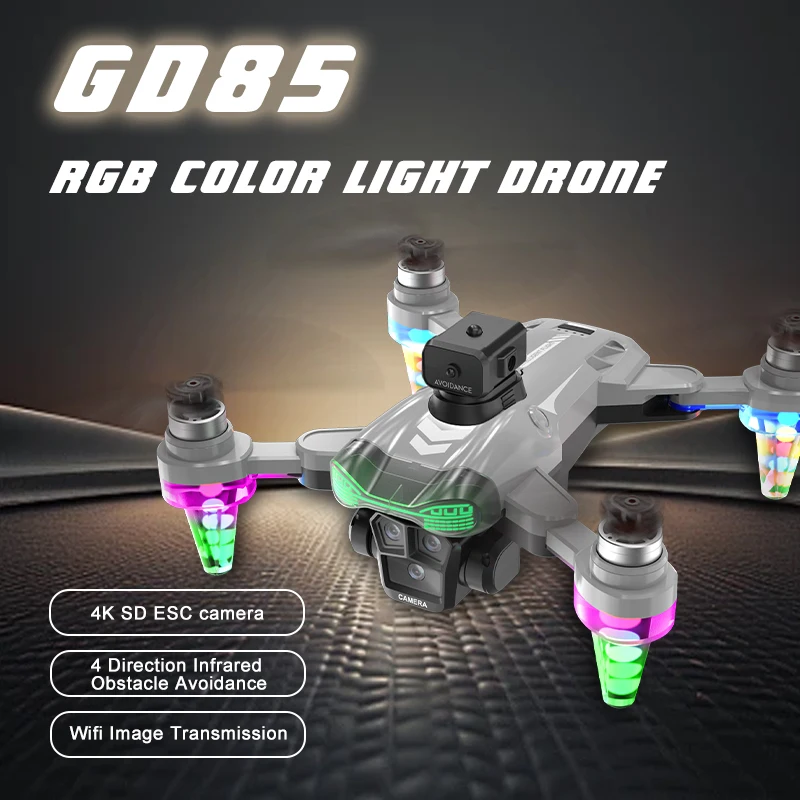 Global Drone GD85 Cool RGB Light FPV 4K SD Camera 3D Flips One Key Return RC Quadcopter With Remote Controller Beginner Drone