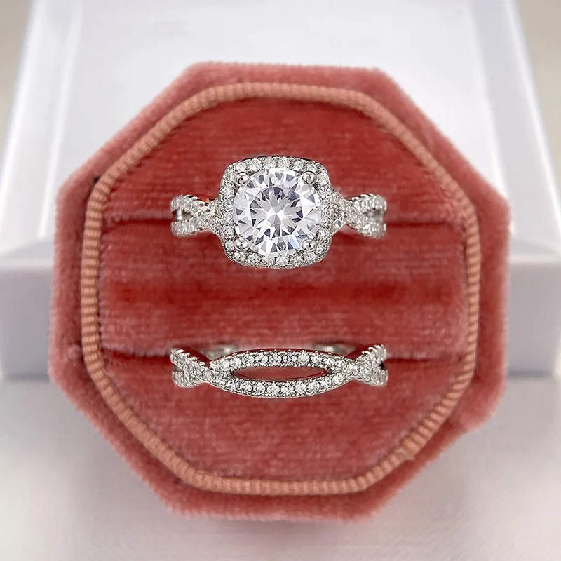 Factory Manufacturer Wholesale Brilliant Cut Moissanite Ring Set Women