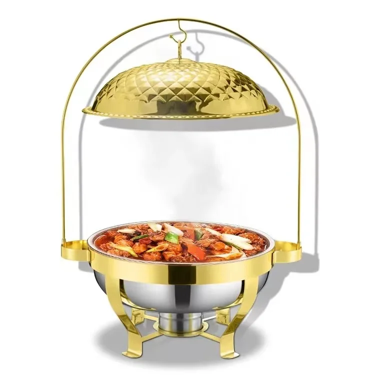 Wholesale Royal diamond gold Chaffing dish hotel restaurante food warmer buffet 8L Round Chafing Dish with Hanging lid