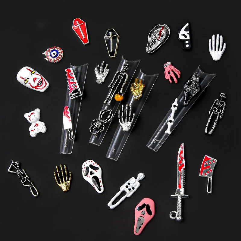 3D Retro Halloween Nail Art Rhinestones Charms Skull Alloy Halloween Nail Art Jewelry Gemstone for Women Girls Holiday Party