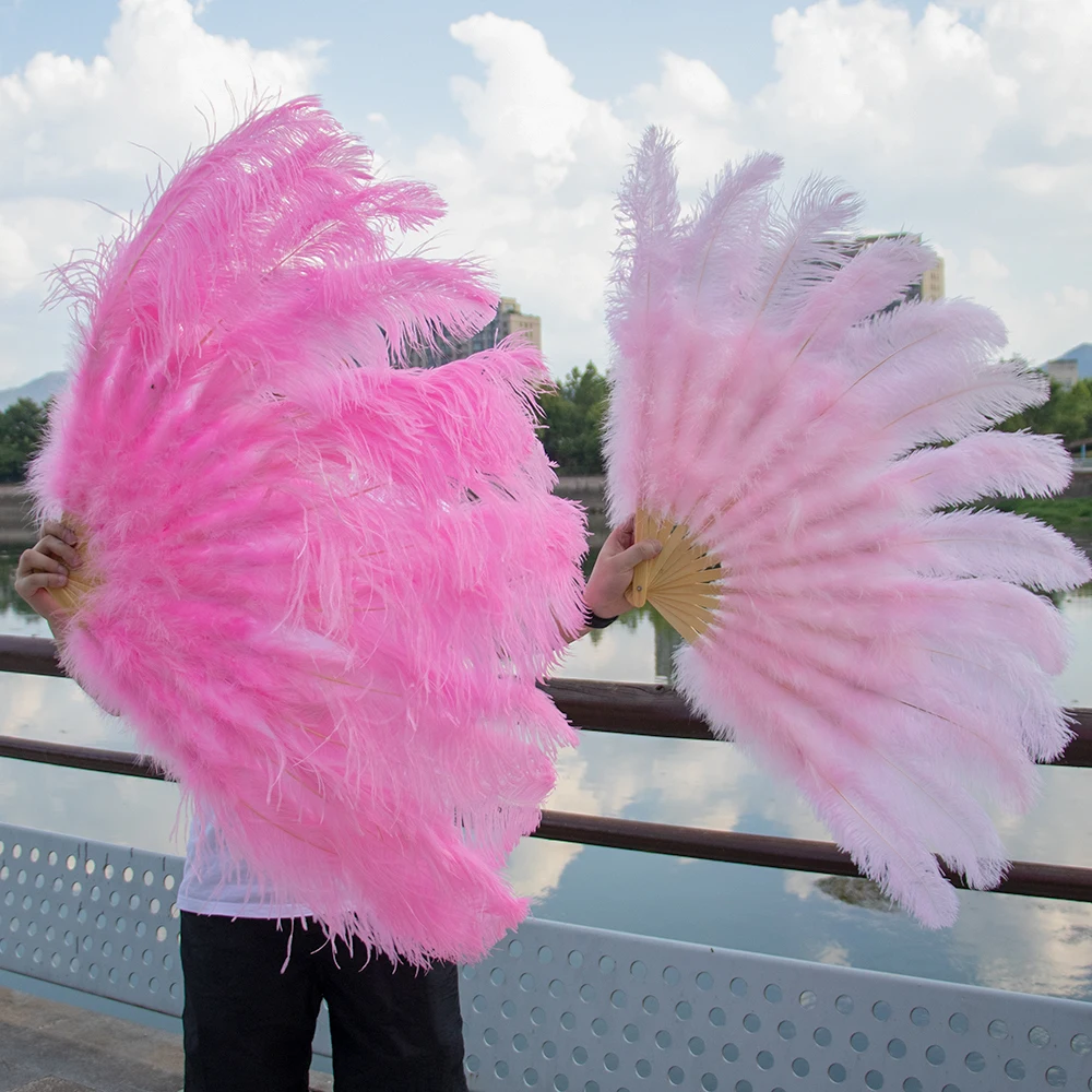 Orange Large Ostrich Feather Fans Fluffy Performance Dance Folding Hand Held Fan Various Styles Party Props Stage Show Props Fan