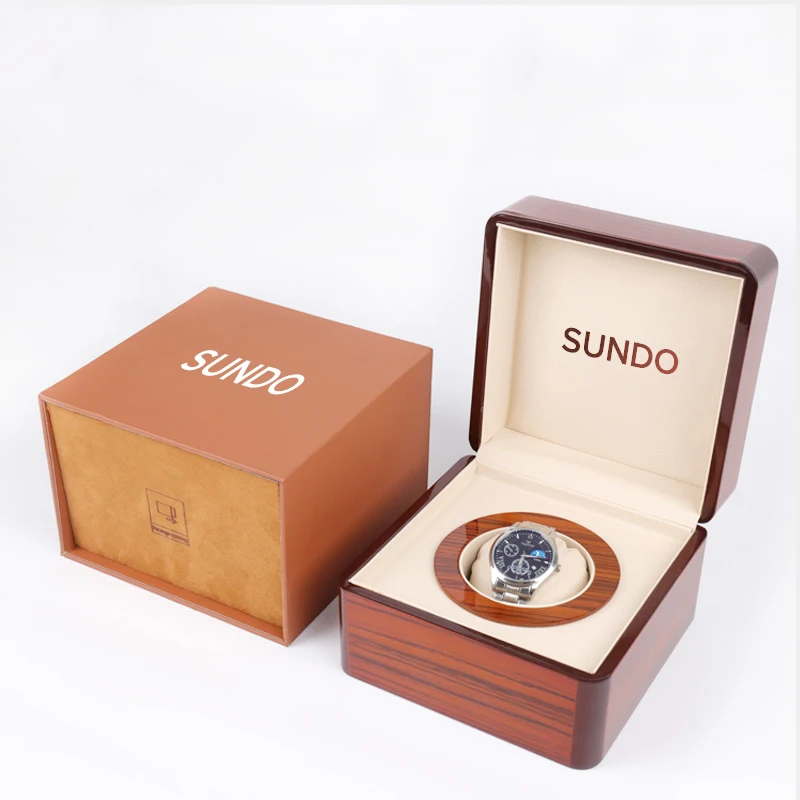 2024 factory wholesale OEM luxury men women wooden watch box packaging luxury single wood watches boxes & cases