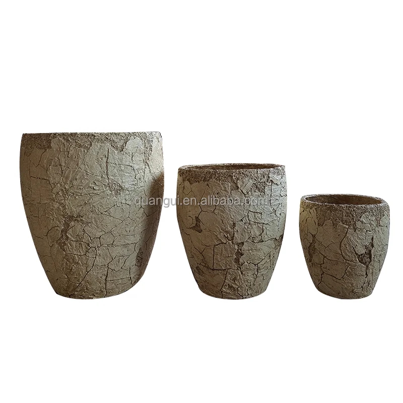 Factory Sell Outdoor Vintage Decoration Durable Large Fiber Clay Cement Flower Pots Planters