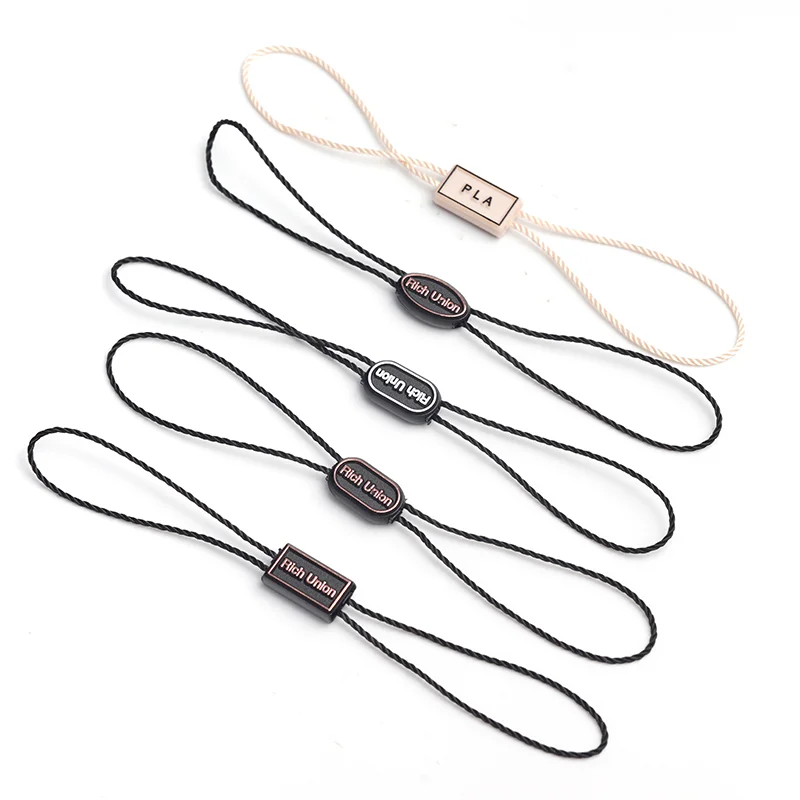 Very Cheaper Custom Hang Tag String Gold Foil Embossed Logo Plastic Hang Tag Seal String for Garment