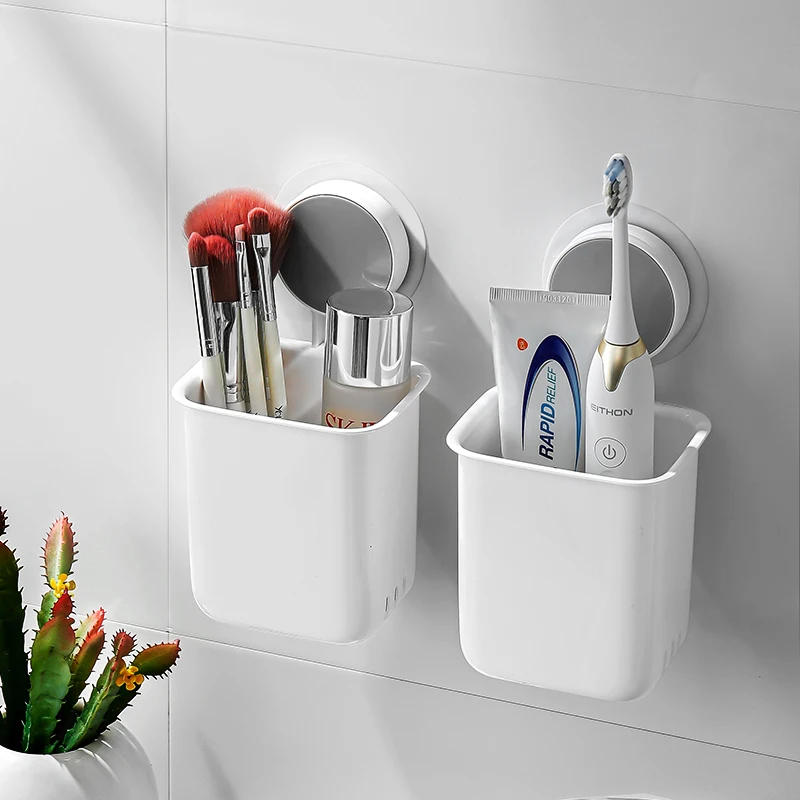 2023 new Drill-Free Wall Mounted Removable Vacuum Plastic Suction Cup Toothbrush Holder For Bathroom storage bins caddy organize