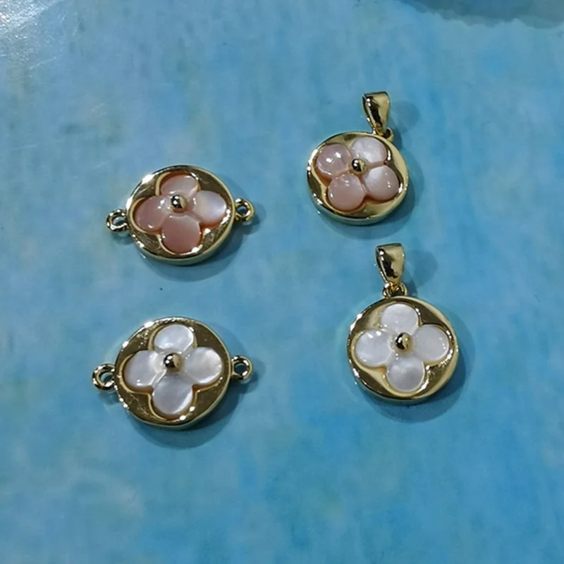 Dainty mother of pearl shell four-leaf clover pendant necklace bracelet charm jewelry