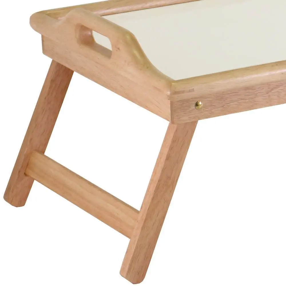 Wood Bed Tray Bamboo Serving Tray with Handle and Foldable Leg