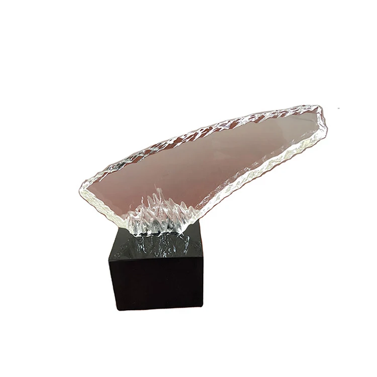 Glass Billet Crystal Trophy Leaf Shape Award Customized Commercial Crystal Medal Plaque