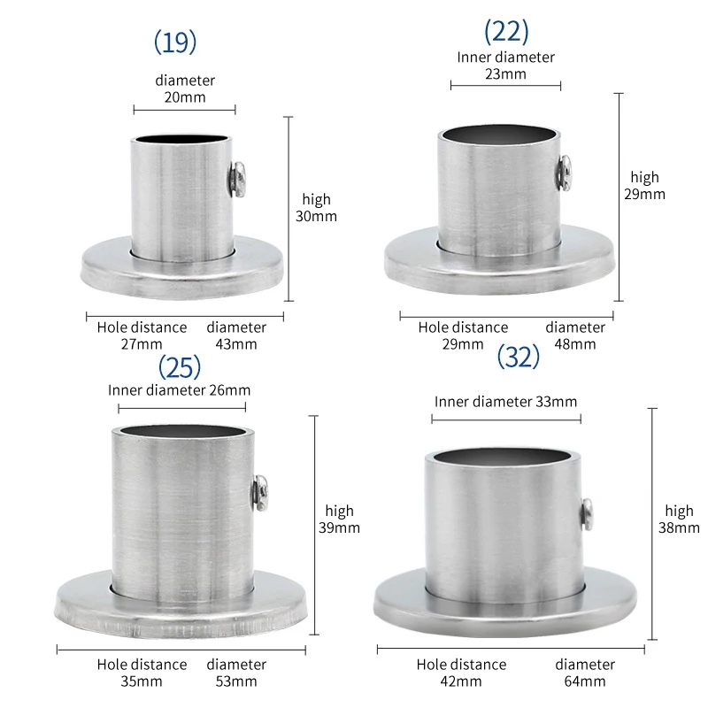 Closet Rod Holder Support Rod Flanges Stainless Steel Wardrobe Clothes Tube Hanging Rail Holder Support Rod Flanges