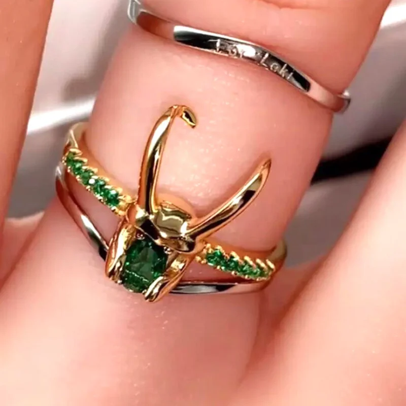 Кольцо «Три в одном» Loki Thor 18K позолоченное зеленое кольцо с бриллиантами аксессуары для косплея шлема пар ювелирные изделия
