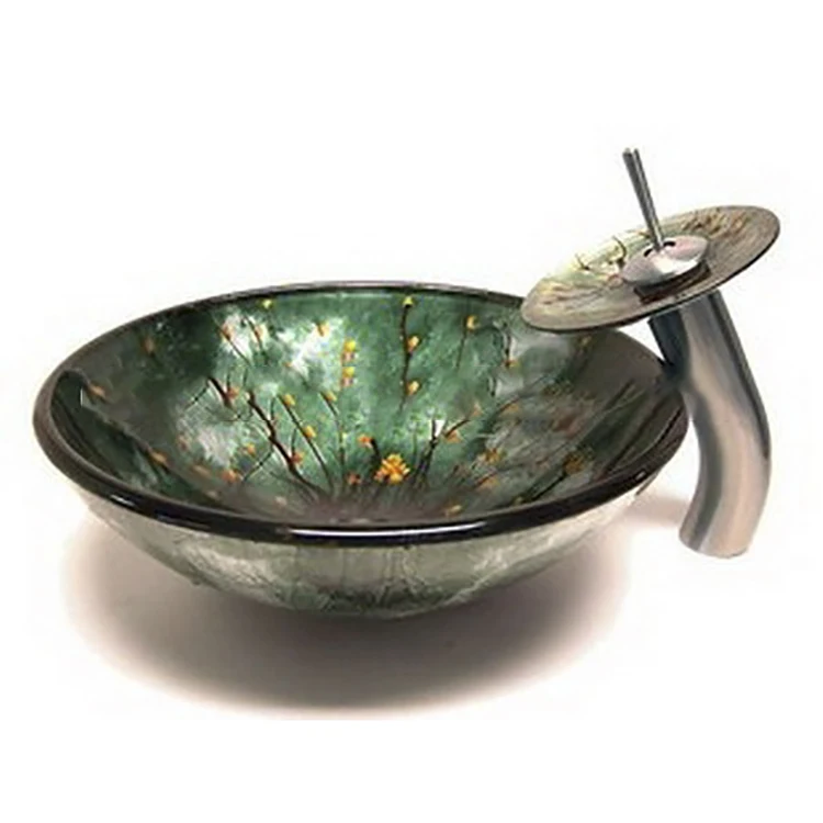 Wholesale Artistic Bathroom Glass Vessel Sink Bowl Basin Tempered Glass Washing Bowl
