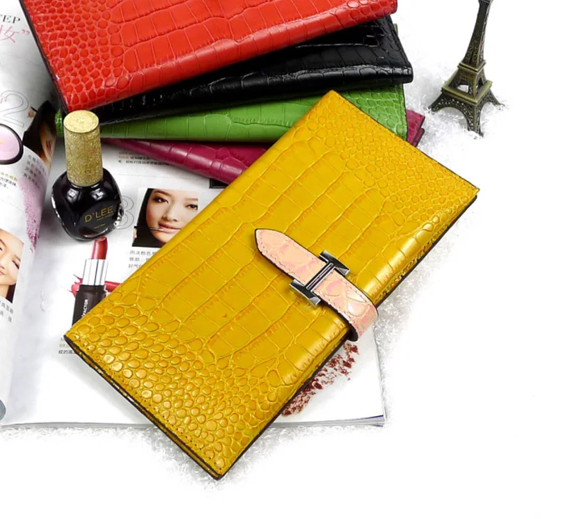 High quality crocodile pattern faux leather long wallet women clutch purse