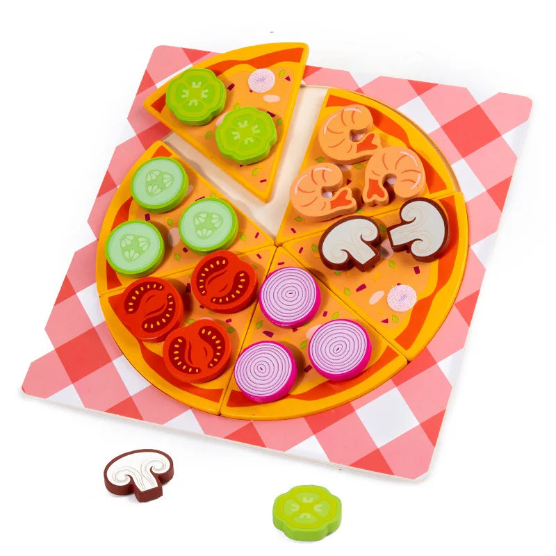 Montessori Education Pizza cookie bake Wooden Toy Set 3D Jigsaw Puzzle Pretend Kitchen Toys For Kids Toddler Boys and Girls