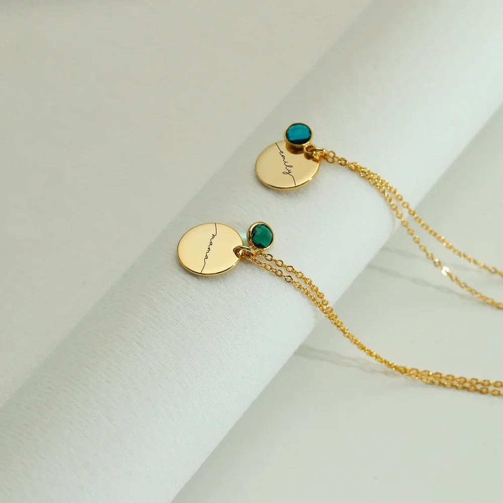 Custom Engraved MAMA Necklace 18K Gold Plated Shiny Polishing Disc Necklace Personalised Necklace For Women Birthday Gift