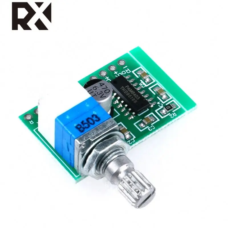 RX Super Mini PAM8403 IC  5V 2 Channel USB Digital Audio Amplifier Board Module 2 * 3W Volume Control with Potentiometer Switch
