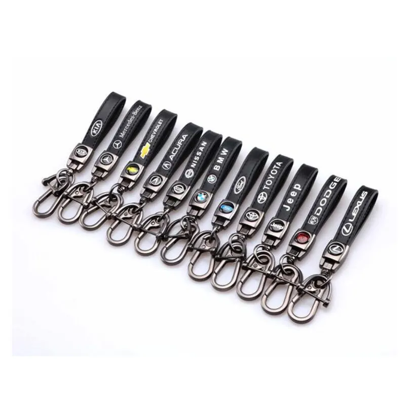 Genuine Leather Car Keychain For Toyota Jeep Handmade Premium Metal Key Ring Accessories With Logo Present for Man and Woman