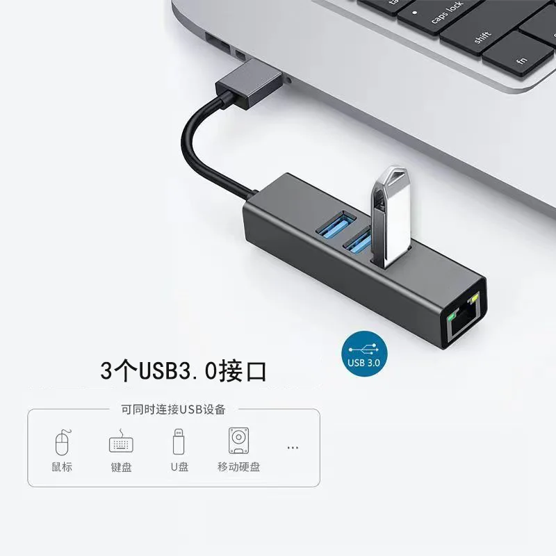 USB 3.0 Hub Ethernet OEM Portable 4 in 1 Multiport Hub Gigabit RJ45 Ethernet USB 3.0 Ports for Window s Linu x Mac OS and More