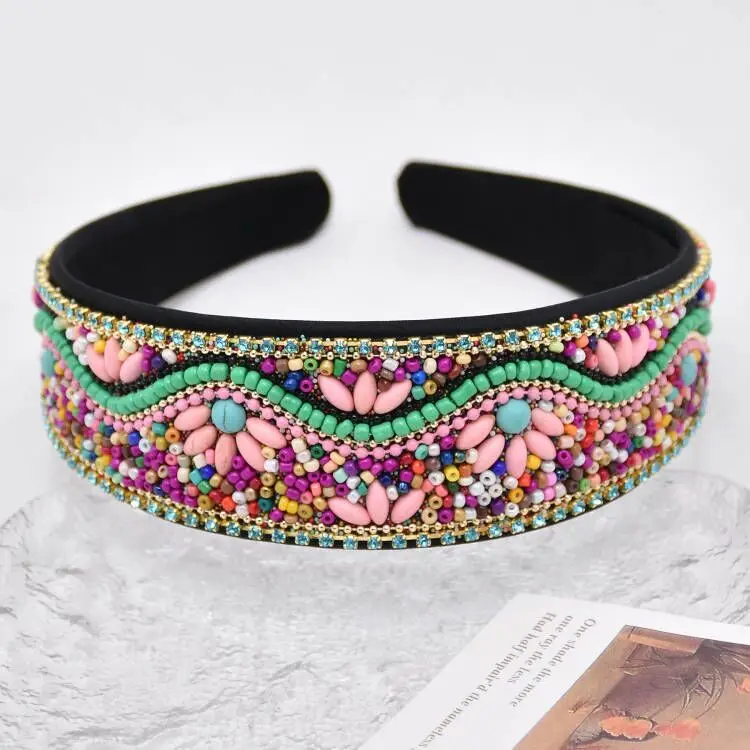 Handmade Beaded Hairband Headpiece Rhinestone Beaded Flower Hairband Girls Hair Accessory