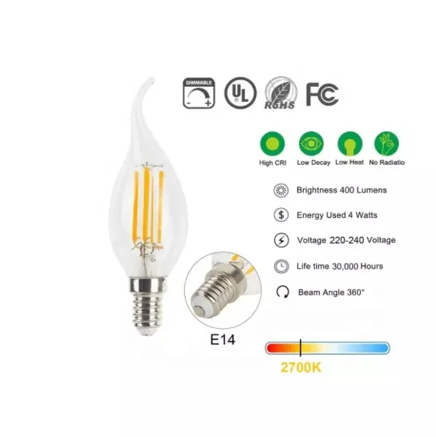 
E14 B22 E27 220V 110V LED Lamp C35 6W LED Dimmable Filament Candle Bulbs led filament bulb e27 