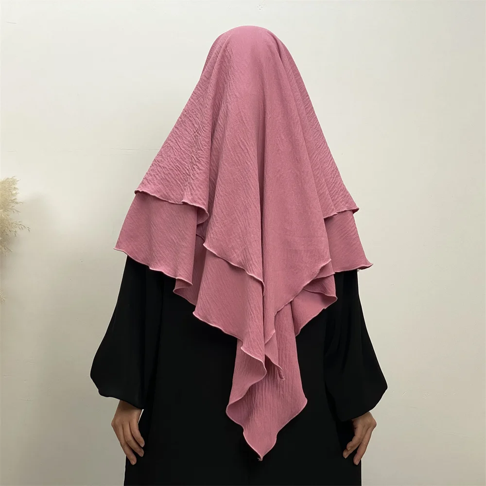 2307# New Arrival Wrinkle Crepe Two Layers Khimar Simplicity Versatile Solid Color Ramadan Abaya Scarf Muslim Eid Abaya Khimar