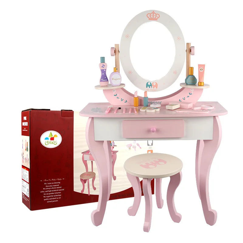 Wooden Princess Dressing Table for Kids Artificial Crown Educational Pretend Play & Preschool Toy for Girls