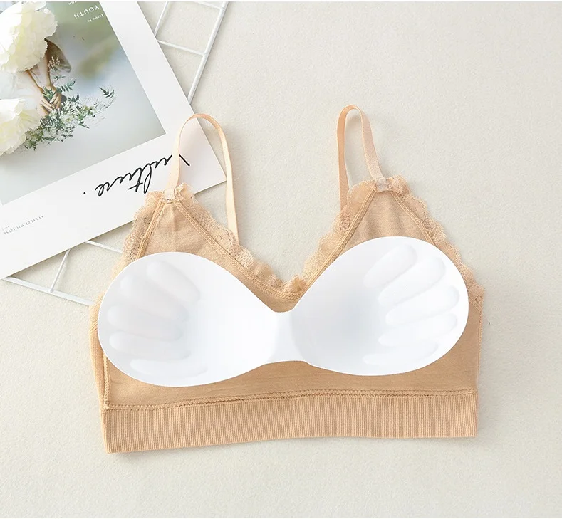 
4075 Ultra Thin Lace bralette crop top Thread harness bralette Push up Removable no wire bra 