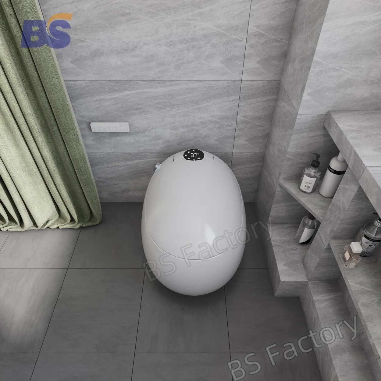 Bathroom Colorful Ceramic Toilet P-trap Custom Plug Voltage Egg-shaped Smart Toilet One Piece BS
