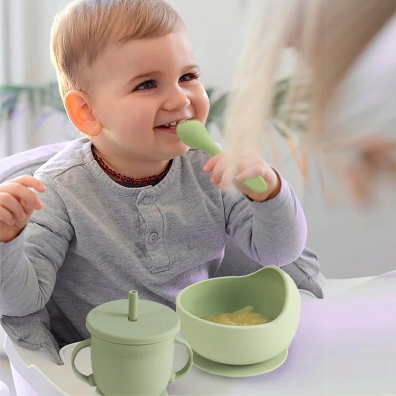 2022 hot Amazon Baby Suction plate bowl spoon Including independent packaging silicone baby feeding set kids dining