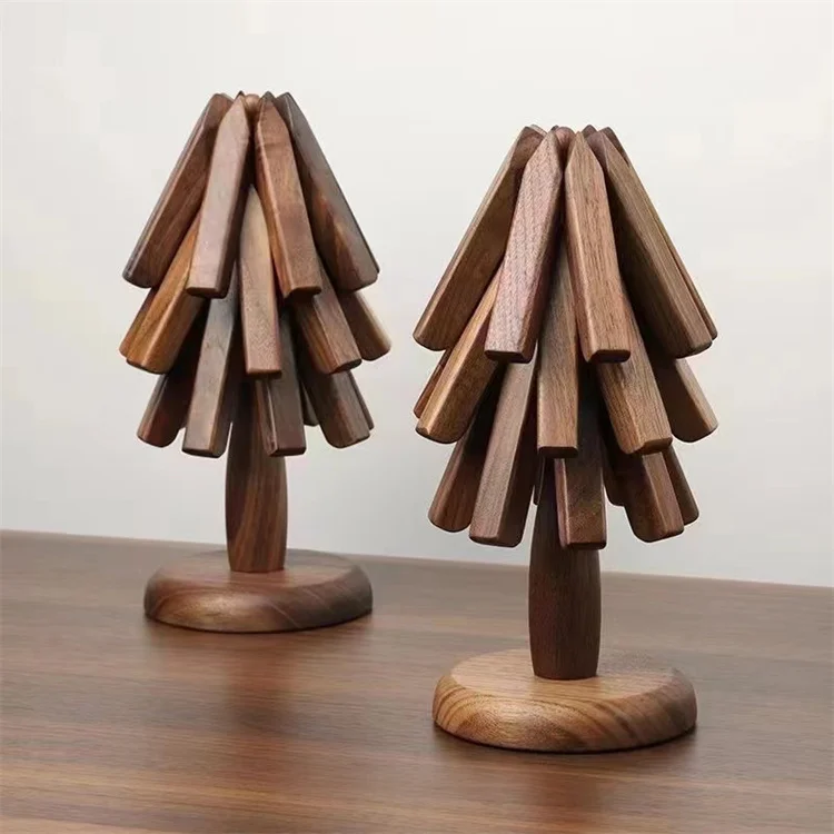 Harmony Wooden Trivets For Hot Dishes Tree Shape Trivet Set Coaster For Teapot Hot Pots (Black Walnut)