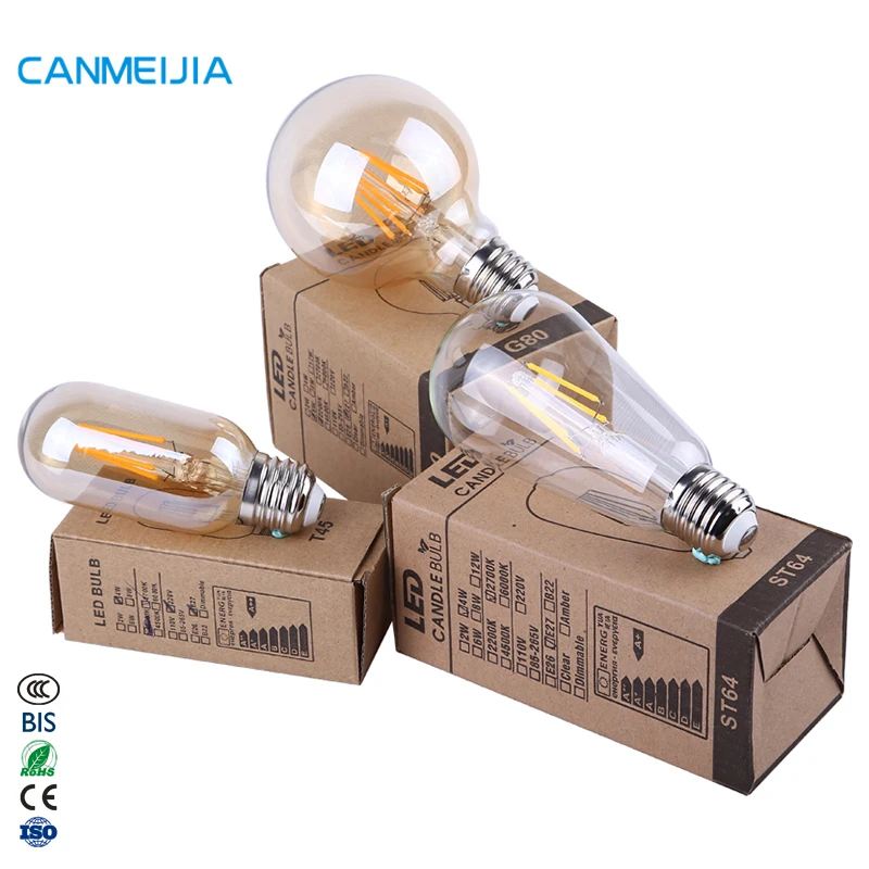 Стеклянная электрическая лампа Эдисона ST64 A60 G45 G80 G95 T45 T10 T30 T185 2 Вт 4 6 8 винтажная Светодиодная